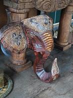 Houten olifantenkop met decoratie, Ophalen of Verzenden