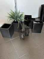 Bloempotten zwart en theelichten, Tuin en Terras, Bloempotten, Ophalen, Zo goed als nieuw, Rond, Minder dan 25 cm