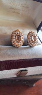 Vintage goldtone oorbellen met Swarovski kristal jaren 70., Ophalen of Verzenden, Zo goed als nieuw, Overige materialen
