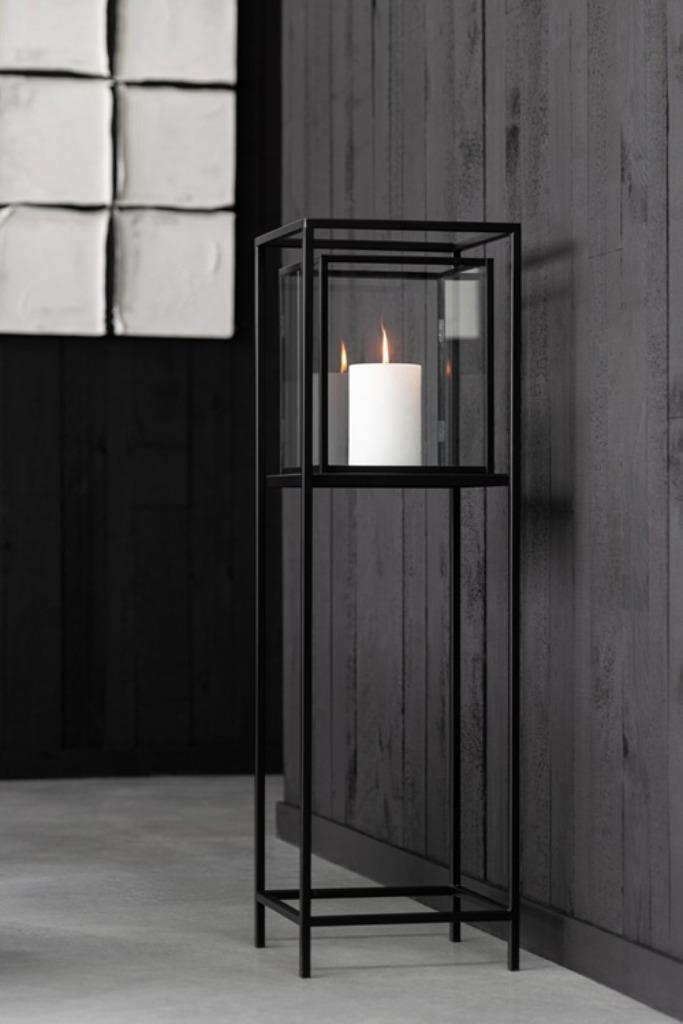 J-Line Windlicht Vierkant ijzer Zwart Nieuw!, Huis en Inrichting, Woonaccessoires | Kandelaars en Kaarsen, Nieuw, Kandelaar, 75 cm of meer