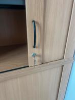 Twee licht eiken kastjes met schuifdeur - afsluitbaar, Ophalen, Eikenhout, 50 tot 100 cm, Zo goed als nieuw