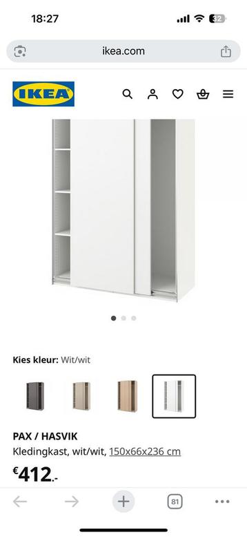 Ikea PAX HASVIK schuifdeuren wit kast - afbeelding 6