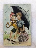 Oude Kaart Jongen Meisje onder paraplu, Kinderen, Ophalen of Verzenden