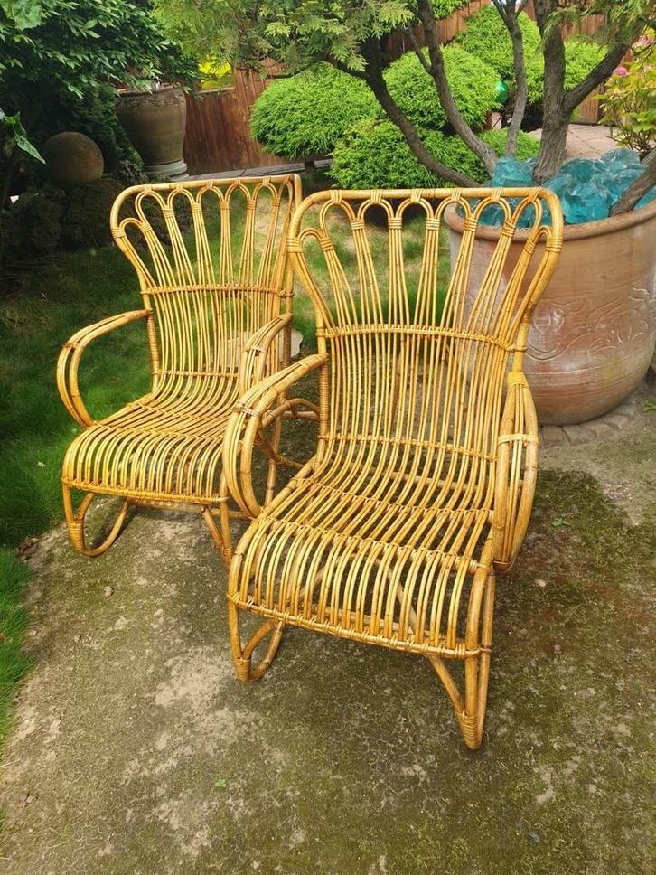 2 Mooie Vintage Halfhoge Rotan Rohé Stoelen /Fauteuils, Tuin en Terras, Tuinstoelen, Gebruikt, Rotan, Ophalen