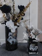 Zwarte vazen set met panter en kunstbloemen, Huis en Inrichting, Ophalen of Verzenden, Nieuw