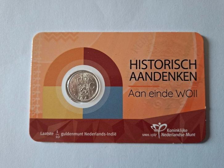 80 jaar eind WOII met 1/10de Gulden Nederlands-Indië 1945-S, Postzegels en Munten, Munten | Nederland, Losse munt, 10 cent, Koningin Wilhelmina