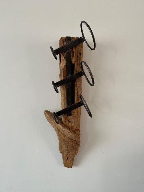 Wijnrek Industrieel – 3 Flessen – Hout met Staal, Huis en Inrichting, Woonaccessoires | Wijnrekken, Zo goed als nieuw, 75 cm of meer