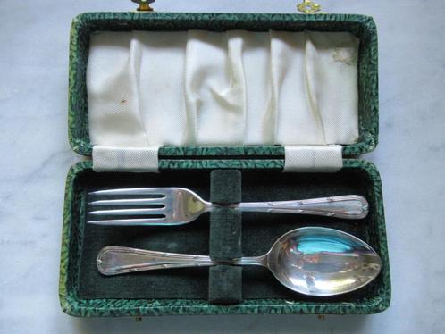 Yeoman plate oud Engels setje lepel en vork, Antiek en Kunst, Antiek | Bestek, Ophalen of Verzenden
