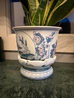 3 Vintage Chinese bloempotten met diepe schotel, Tuin en Terras, Bloempotten, Ophalen, Rond, Zo goed als nieuw, Aardewerk