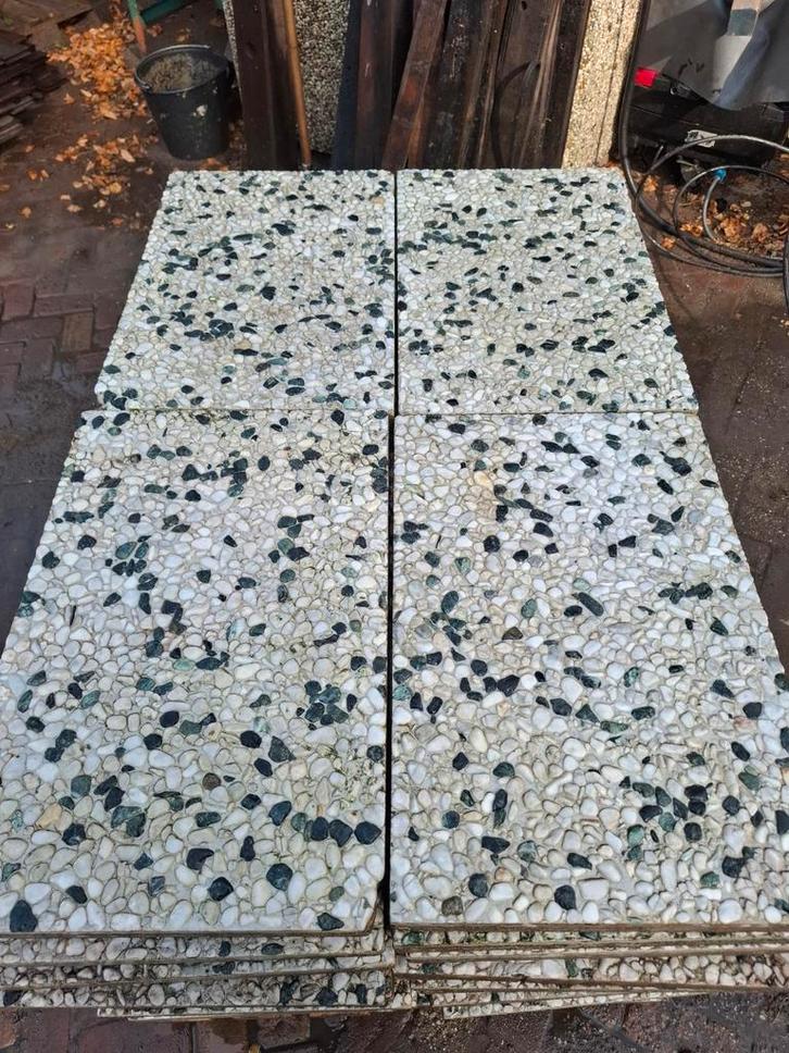 32m² 40x60 grindtegel blauw/wit, gebruikt, op pallet, Tuin en Terras, Tegels en Klinkers, Gebruikt, Terrastegels, Beton, Ophalen of Verzenden
