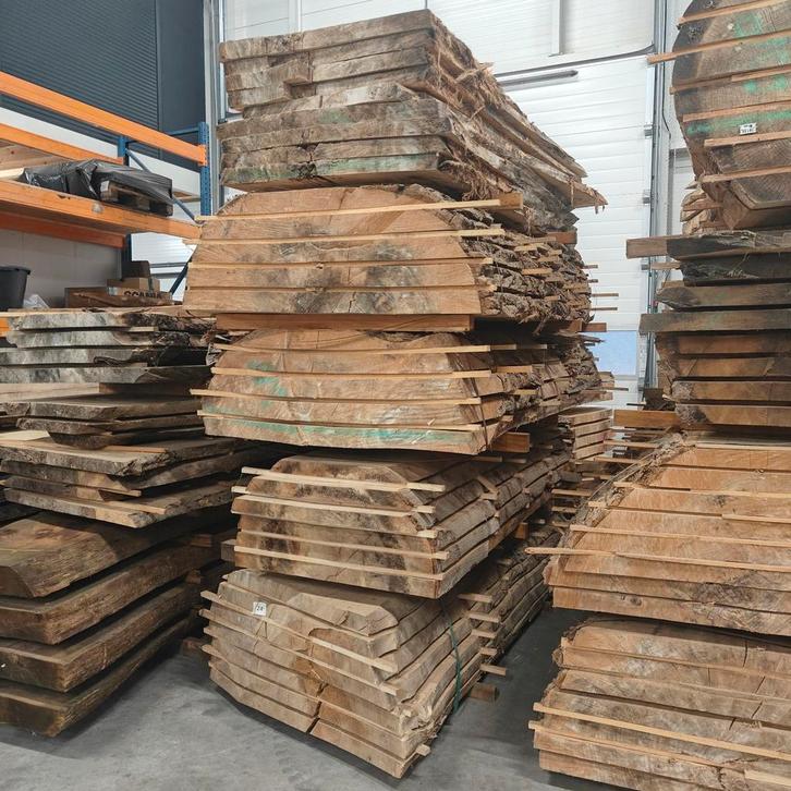 Grote OUTLET boomstam tafel bladen. Eiken, Beuken Populieren, Huis en Inrichting, Tafels | Eettafels, Nieuw, 50 tot 100 cm, 200 cm of meer