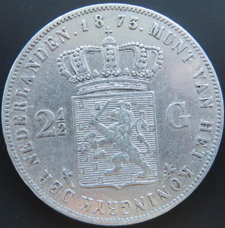 2,5 Gulden 1873, Postzegels en Munten, Munten | Nederland, Losse munt, 2½ gulden, Koning Willem III, Zilver, Verzenden