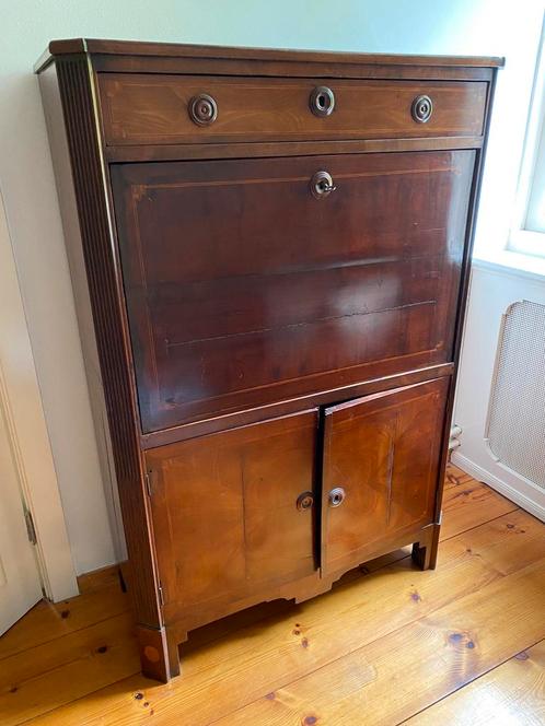 Antieke 19e eeuwse mahonie houten klep secretaire, Antiek en Kunst, Antiek | Meubels | Kasten, Ophalen of Verzenden