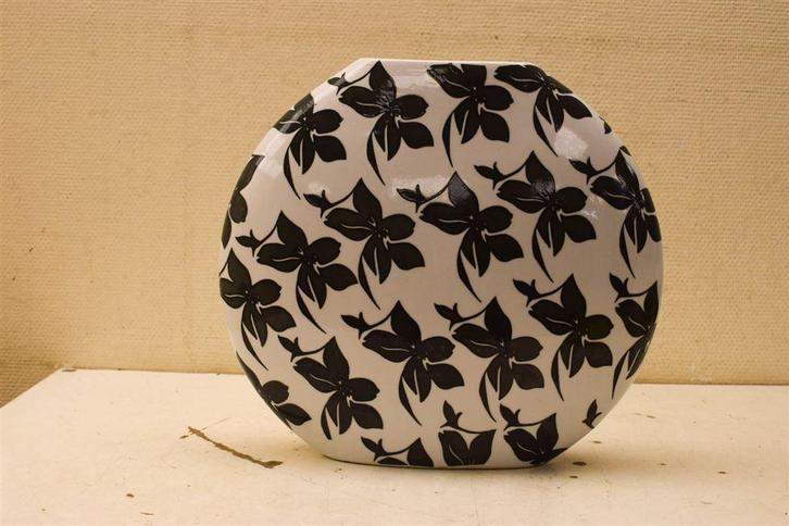 Porseleinen brede vaas met bloemetjes print 47957, Huis en Inrichting, Woonaccessoires | Vazen, Gebruikt, Wit, Minder dan 50 cm
