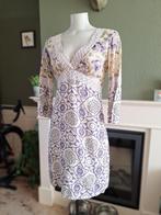 Maliparmi linnen creme paarse jurk IT 40 S 36 Gratis Verzend, Kleding | Dames, Jurken, Verzenden, Paars, Zo goed als nieuw, Knielengte