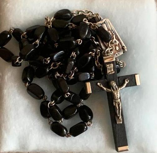 Zwarte Ebenhouten Rozenkrans nieuw jaren 60, Antiek en Kunst, Antiek | Religie, Ophalen of Verzenden