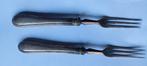 2 antieke verzilverde zuur/ vleesvorkjes parelrand gemerkt, Antiek en Kunst, Ophalen of Verzenden