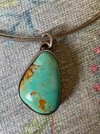 Turkoois edelsteen zilver hanger ketting edelstenen, Ophalen of Verzenden, Zo goed als nieuw, Zilver