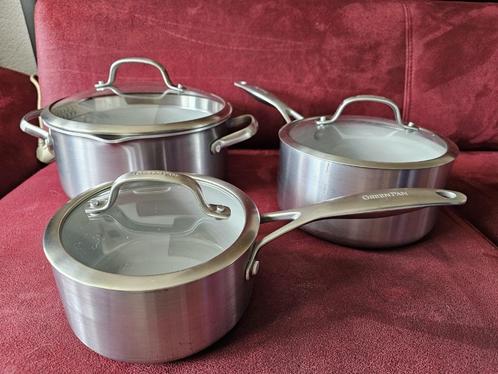 Greenpan pannenset 2 x steelpan 1 grote pan. Green Pan, Huis en Inrichting, Keuken | Potten en Pannen, Gebruikt, Pannenset, Rvs