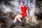 Latex jurk stars and stripes maat S, Verzenden, Maat 36 (S), Gedragen, Boven de knie