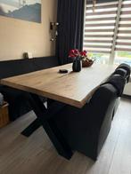 Eiken boomstam eettafel met zwart stalen onderstel, Huis en Inrichting, Tafels | Eettafels, Ophalen, 50 tot 100 cm, Zo goed als nieuw