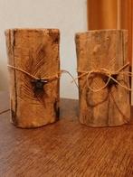 HOUTEN HANDGEMAAKTE WAXINELICHTHOUDERS. ALS NIEUW.., Bruin, Ophalen of Verzenden, Zo goed als nieuw, Hout