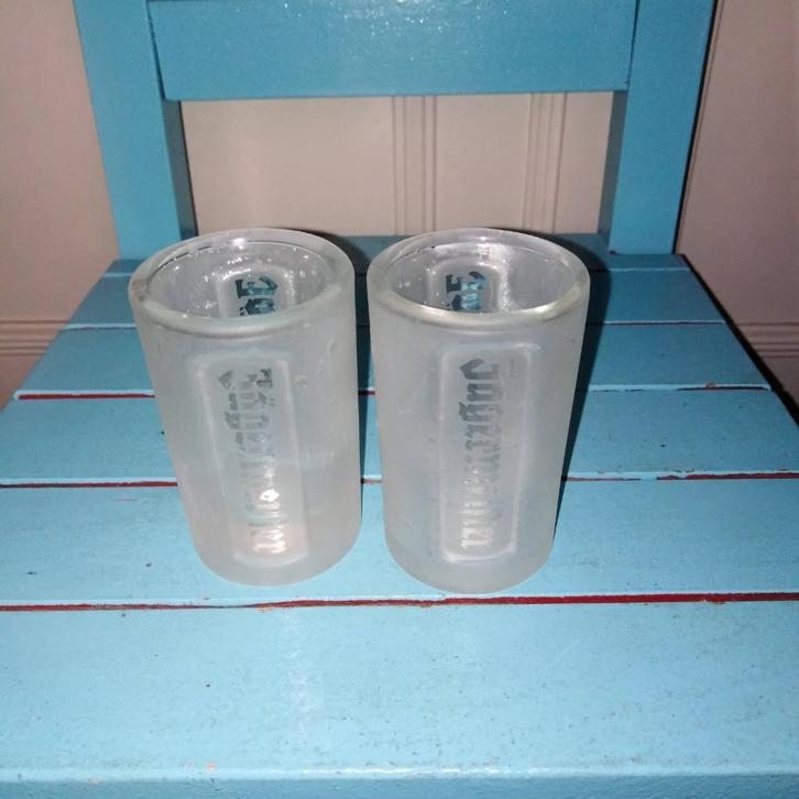 Jagermeister glaasjes dubbelwandig gebruikt 2 stuks, Verzamelen, Glas en Borrelglaasjes, Gebruikt, Borrel- of Shotglas, Ophalen