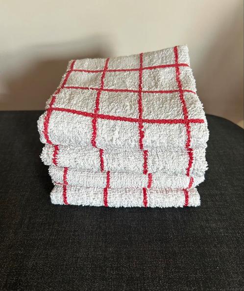 4 wit/rode keukenhanddoeken, Huis en Inrichting, Keuken | Textiel, Zo goed als nieuw, Theedoek of Handdoek, Wit, Ophalen of Verzenden