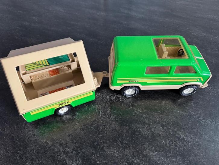 TONKA groene bus met vouwwagen aanhanger, Kinderen en Baby's, Speelgoed | Overig, Gebruikt, Jongen of Meisje, Ophalen of Verzenden