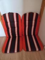 2 Tuinstoelkussens, oranje, bruin gestreept, vintage, Ophalen, Gebruikt
