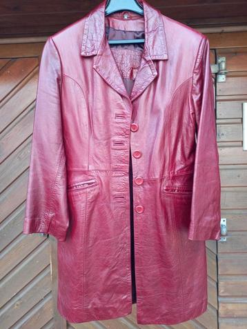 Vintage bordeauxrode halflange leren jas maat m beschikbaar voor biedingen