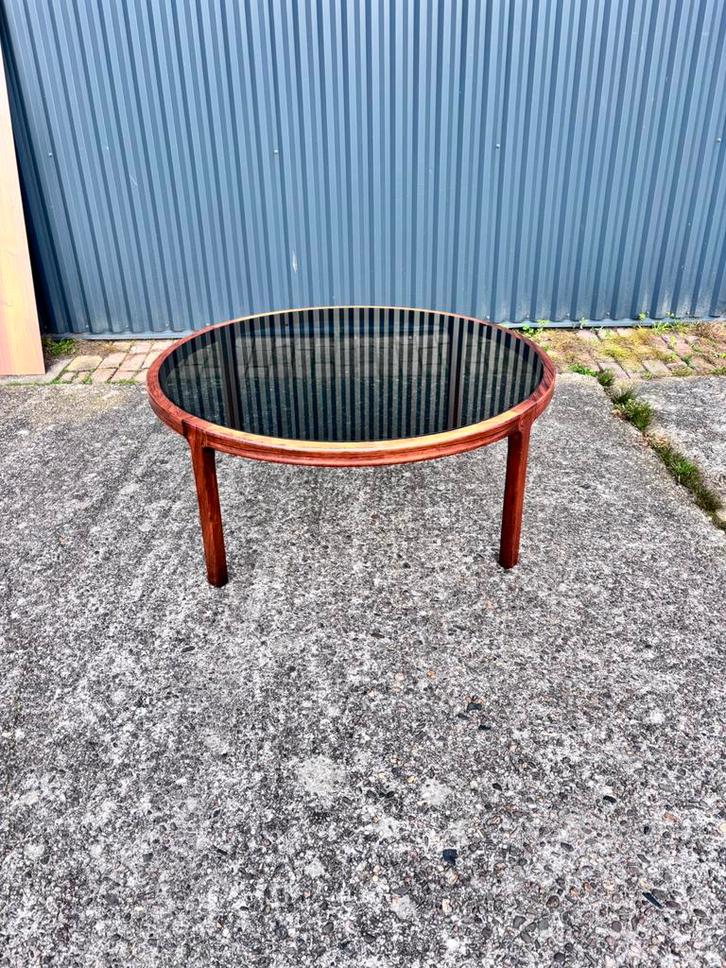 Vintage salontafel glas hout, Huis en Inrichting, Tafels | Salontafels, Gebruikt, Minder dan 50 cm, 50 tot 100 cm, 100 tot 150 cm