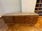 Jaren 50 eiken lage kast met marmer blad. L200xB47xH68.WIE?, Ophalen, Gebruikt, Eikenhout, Eiken lage kast