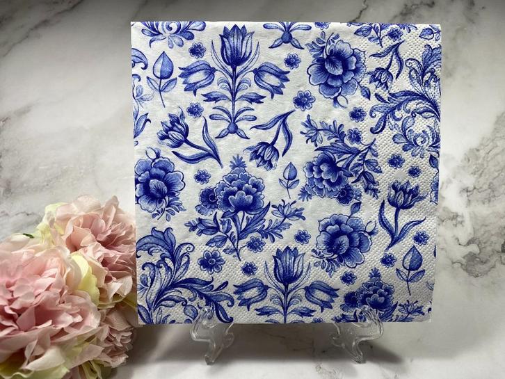 knutsel servetten Delfts blauw bloemen decoupage nr 282, Hobby en Vrije tijd, Knutselen, Nieuw, Materiaal, Ophalen of Verzenden