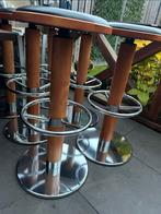 Houten barkrukken met lederen zitting, Huis en Inrichting, Barkrukken, Met voetsteun, 60 tot 90 cm, Ophalen of Verzenden, 5 krukken of meer