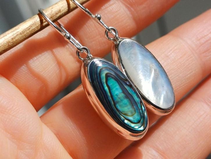 Vanoli 925 zilveren dubbele oorbellen abalone en parelmoer, Sieraden, Tassen en Uiterlijk, Oorbellen, Nieuw, Zilver, Overige kleuren