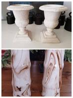 Kleine louvre vaasjes van gips/beton wit en boomstam vaasjes, Ophalen of Verzenden
