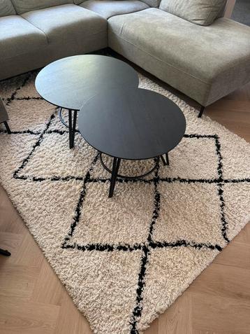 Vloerkleed créme beige met ruit zwart 160 x 230 cm