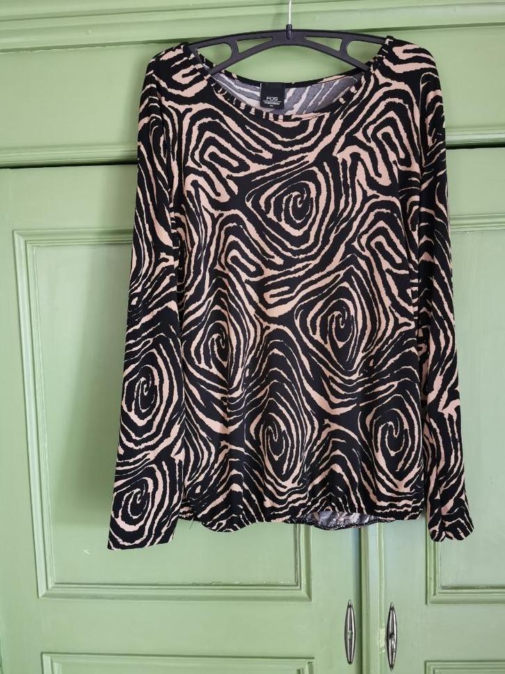 Zwart met lichtbruin tuniek. Merk: FOS Amsterdam. Maat: XL., Kleding | Dames, Blouses en Tunieken, Zo goed als nieuw, Maat 46/48 (XL) of groter