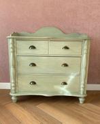 Groene Houten Ladekast Commode 110 x 112 x 56 (b x h x d), Huis en Inrichting, 100 tot 150 cm, Landelijk klassiek, 100 tot 150 cm