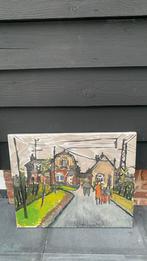 Straatje in Noord-Frankrijk olieverf op doek Jan Sierhuis, Ophalen of Verzenden