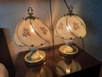Vintage Tafellampen Set met Bloemenmotief, Ophalen, Gebruikt, Vintage, Glas