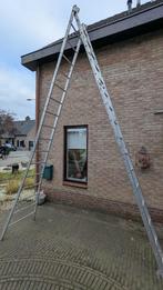 Uitschuifbare/dubbele aluminium scharnierladder 2x16 sporten, Ophalen, Gebruikt, Ladder, Opvouwbaar of Inschuifbaar