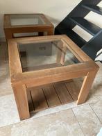 Massief Eiken Salontafel met Glas - 60x60 cm, Huis en Inrichting, Tafels | Salontafels, Ophalen, Gebruikt, 50 tot 100 cm, 50 tot 100 cm