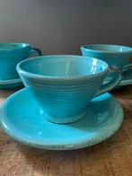 Schitterende turquoise kop en schotel set, Huis en Inrichting, Keuken | Servies, Gebruikt, Ophalen of Verzenden, Effen, Kop(pen) en/of Schotel(s)