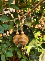 Oorbellen Soft Caramel stof-swarovski parels goud, Sieraden, Tassen en Uiterlijk, Oorbellen, Hangers, Bruin, Nieuw, Goud