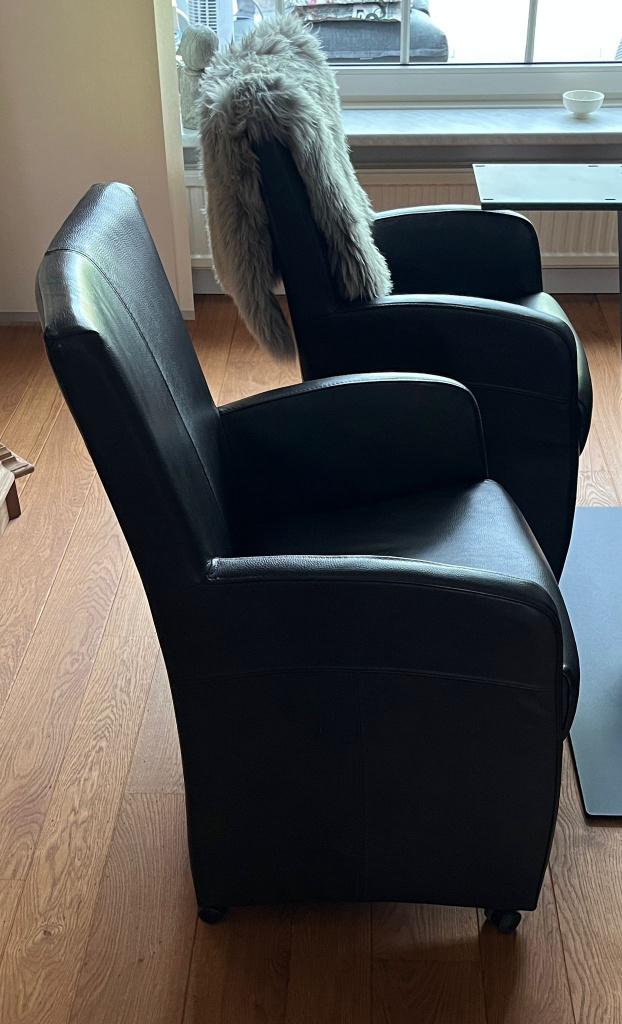 4 Stoelen op wieltjes, Ophalen, Gebruikt, Bruin, Leer