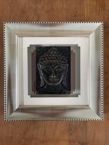 Boeddha in Zilver kleurige Lijst - 21x21 cm beschikbaar voor biedingen