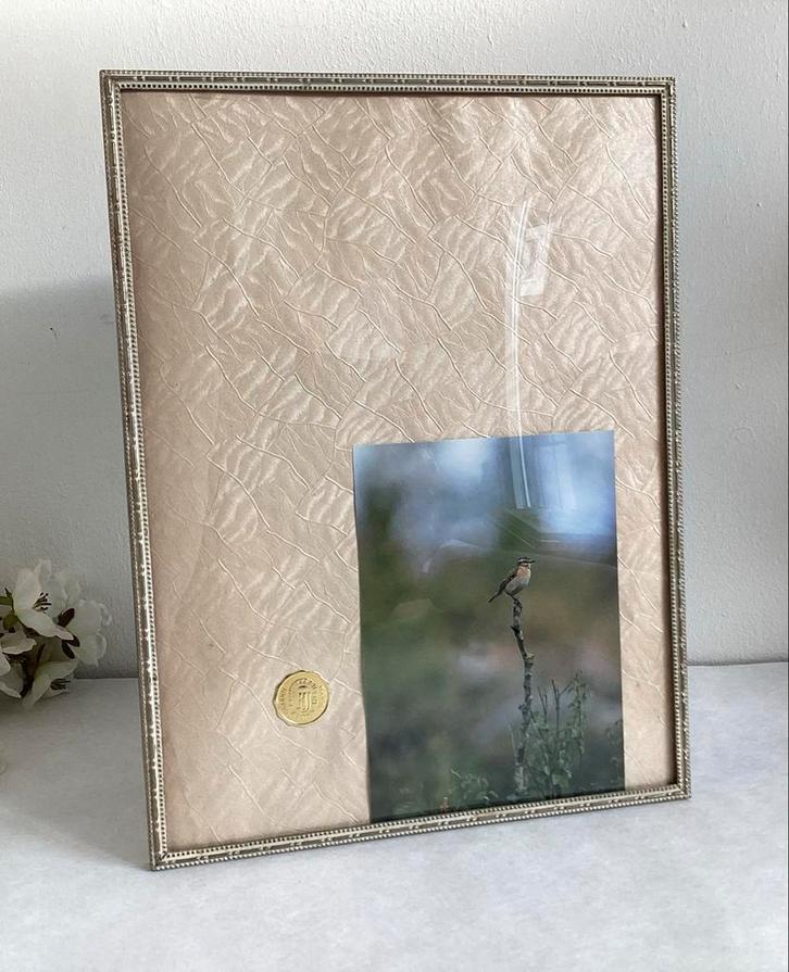 Vintage Fotolijst Jyden zilverkleurig-wit randje bol glas, Huis en Inrichting, Woonaccessoires | Lijsten, Zo goed als nieuw, Minder dan 50 cm
