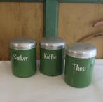 Pot emaille suiker koffie thee groen hoogte 16 cm SET PRIJS, Ophalen of Verzenden